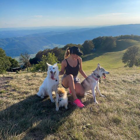 Anamaria Goltes with her three dogs.